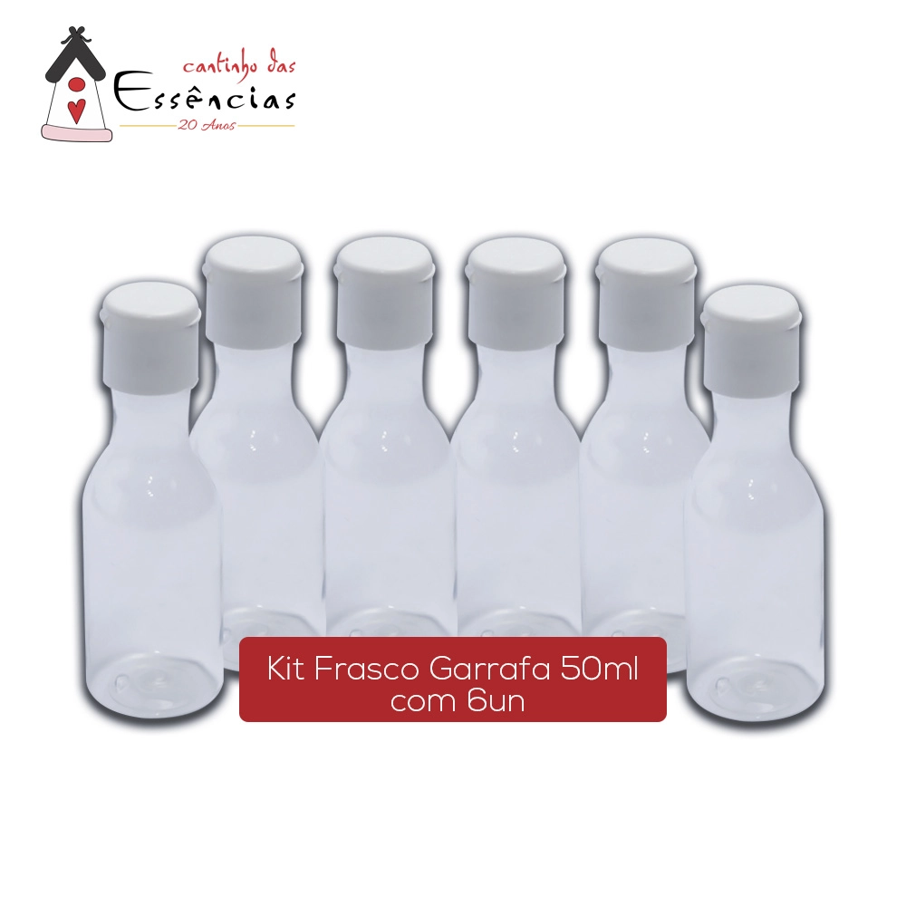 Kit Frasco Garrafa 50ml C/ Tp Flip Top Branca 6und