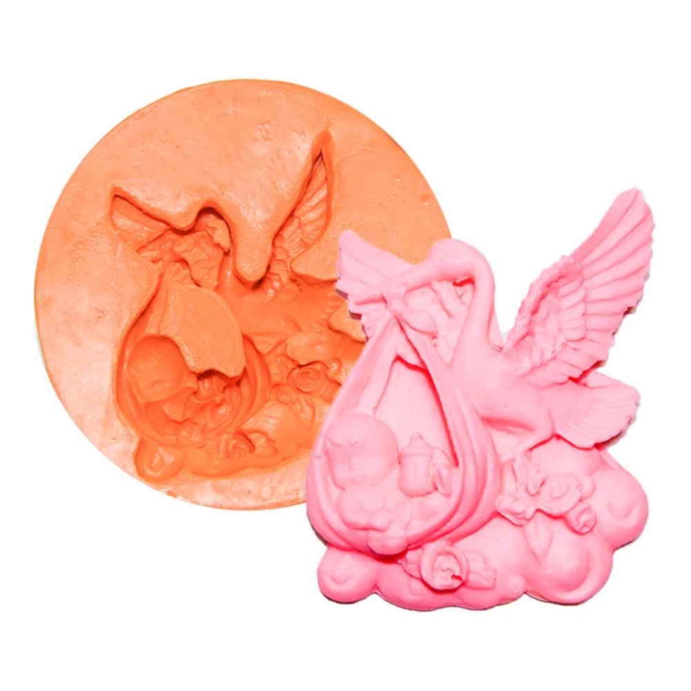 Molde De Silicone Cegonha Com Bebê