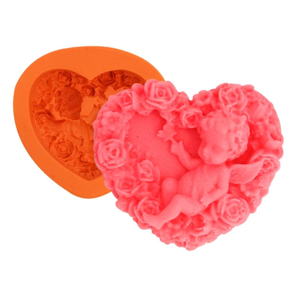 Molde De Silicone Coração Anjo e Flores