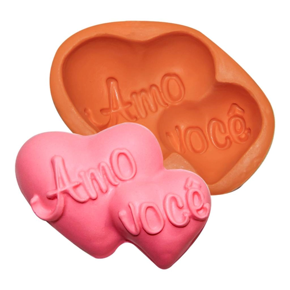Molde De Silicone Coração Duplo Amo Você