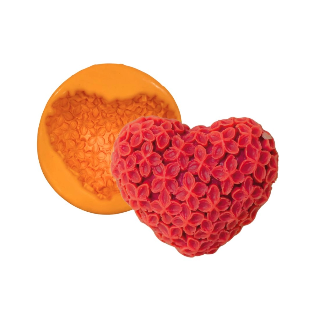 Molde De Silicone Coração Flores M