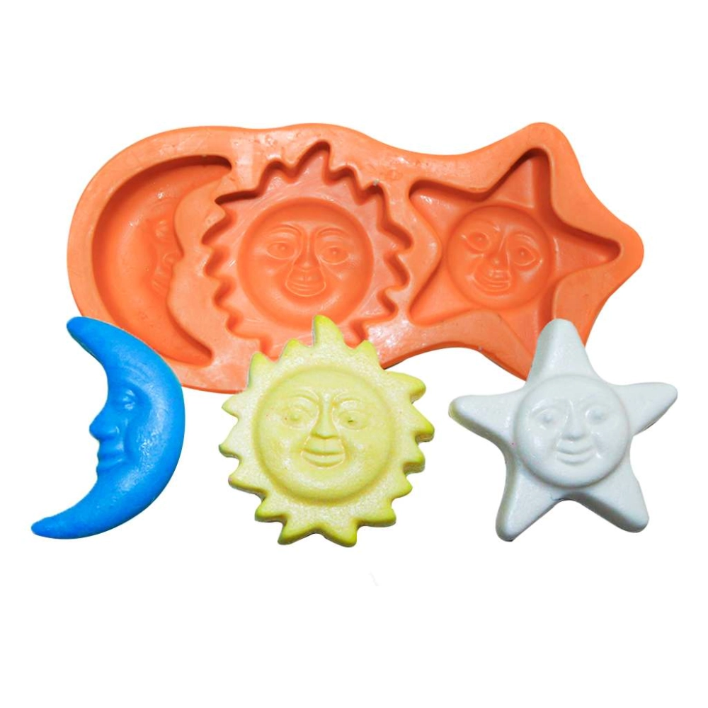 Molde De Silicone Lua Sol e Estrela C/ 3 Cav