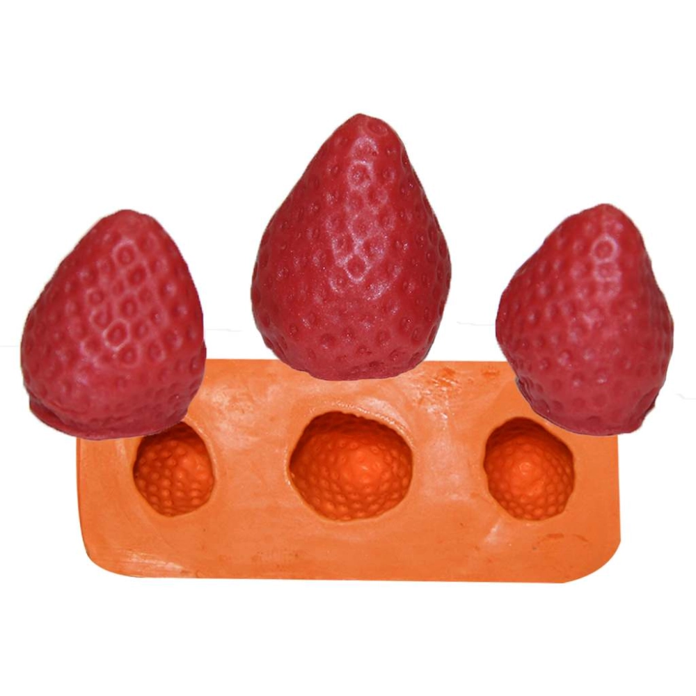 Molde De Silicone Morango 3d C/ 3 Cav