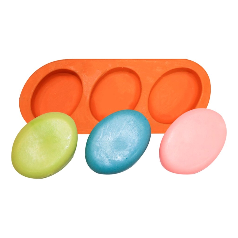 Molde De Silicone Oval Liso Pequeno Com 3 Cavidade
