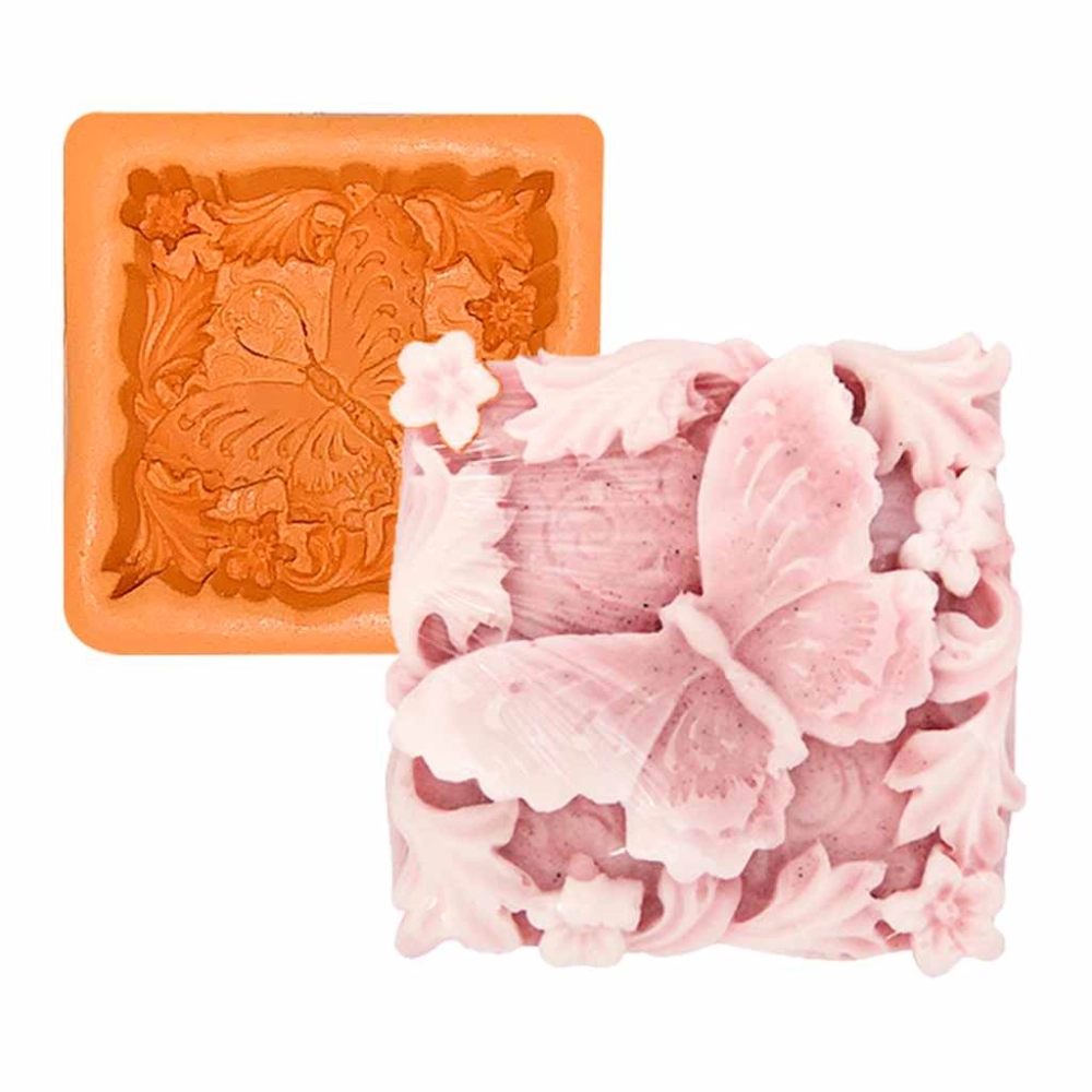 Molde De Silicone Quadrado Borboleta e Flores