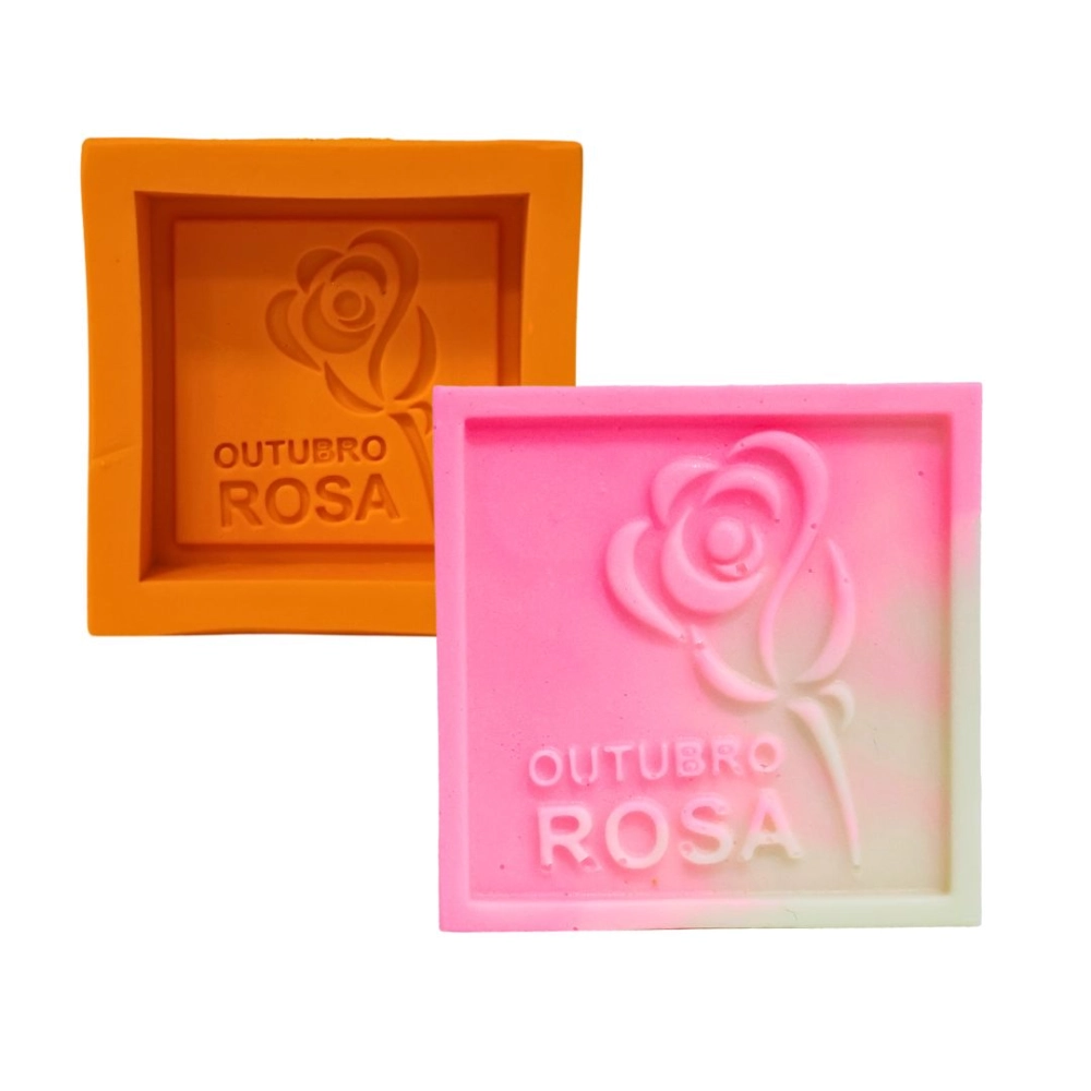 Molde De Silicone Sabonete Quadrado Outubro Rosa