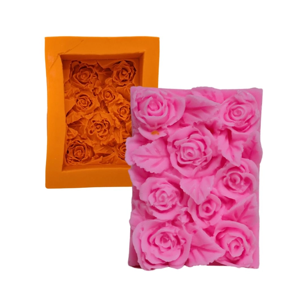 Molde De Silicone Sabonete Retangular Rosas Relevo