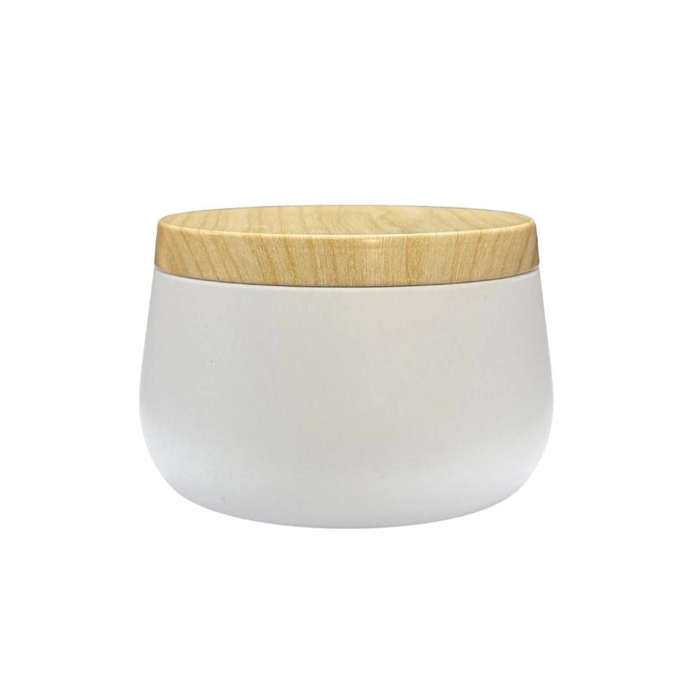 Pote Alumínio Branco 250ml c/  Tampa Amadeirada