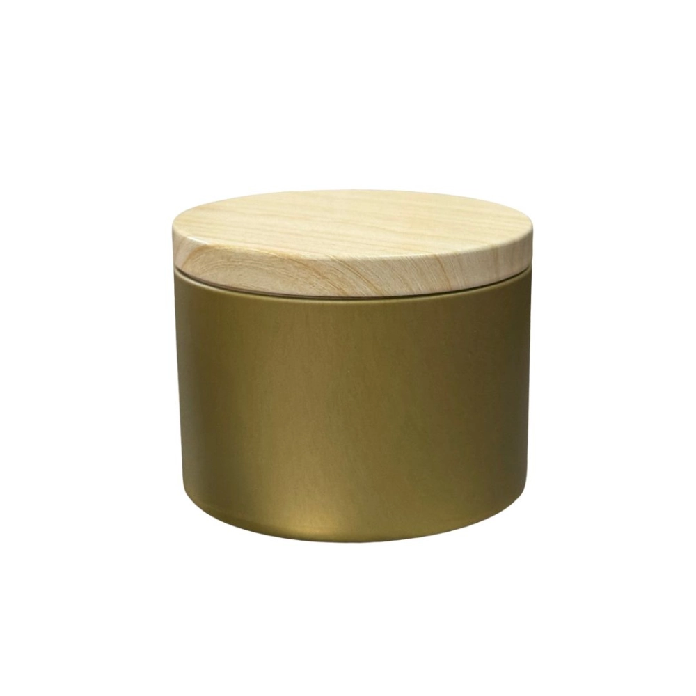 Pote Alumínio Reto Ouro 250ml Tampa Amadeirada