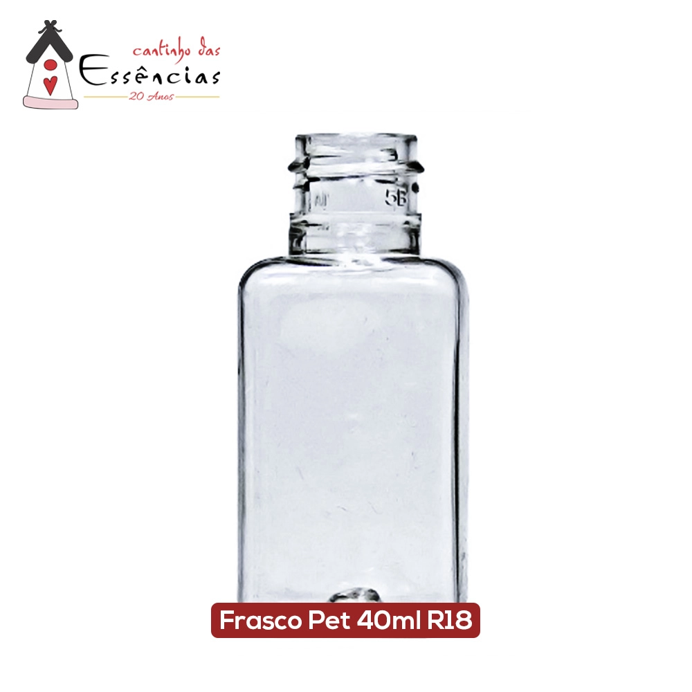 Frasco Pet Quadrado 40ml rosca 18/410mm
