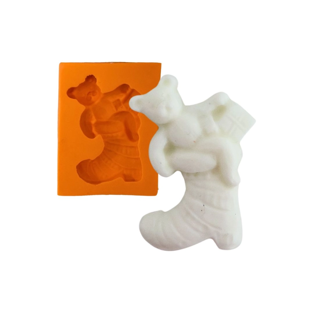 Molde de silicone Bota de Natal com Ursinho