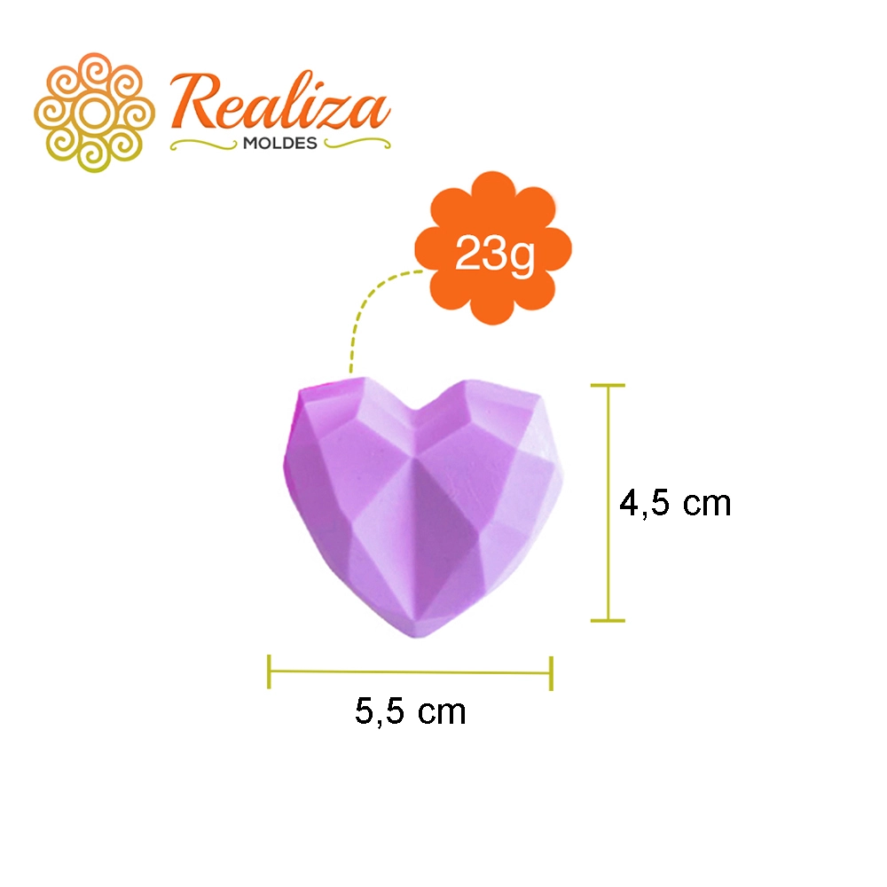 Molde de silicone Coração Lapidado P