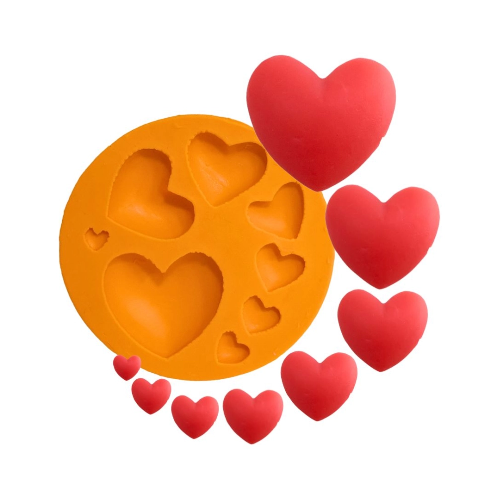 Molde de silicone Mini Coração Abaulado 8 Cav