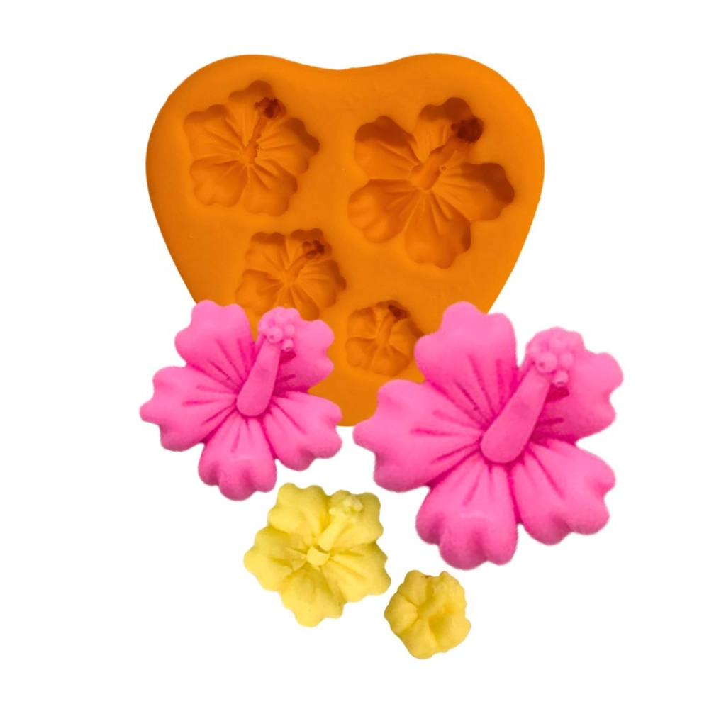 Molde de silicone Mini Flor de Hibisco 4 Cavidades