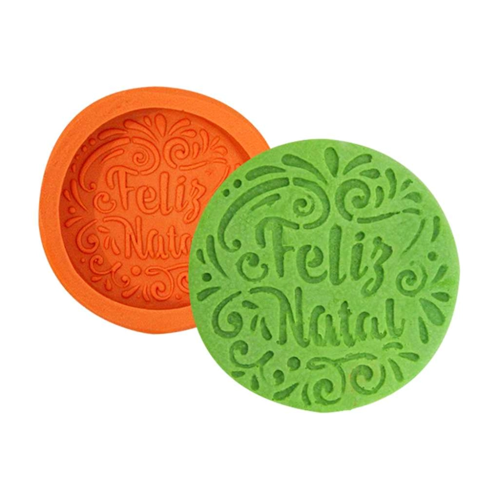 Molde de silicone Redondo Feliz Natal Arabesco