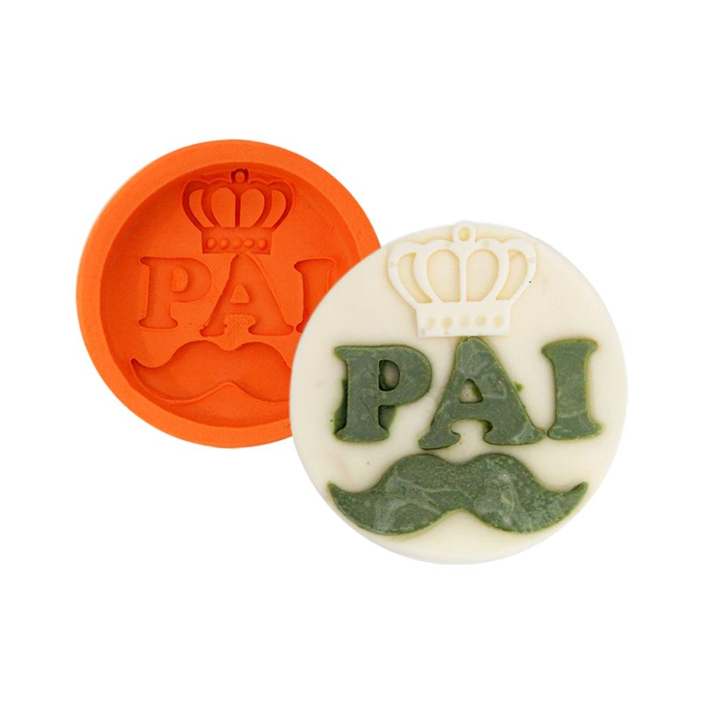 Molde de silicone Redondo Pai com Coroa e Bigode