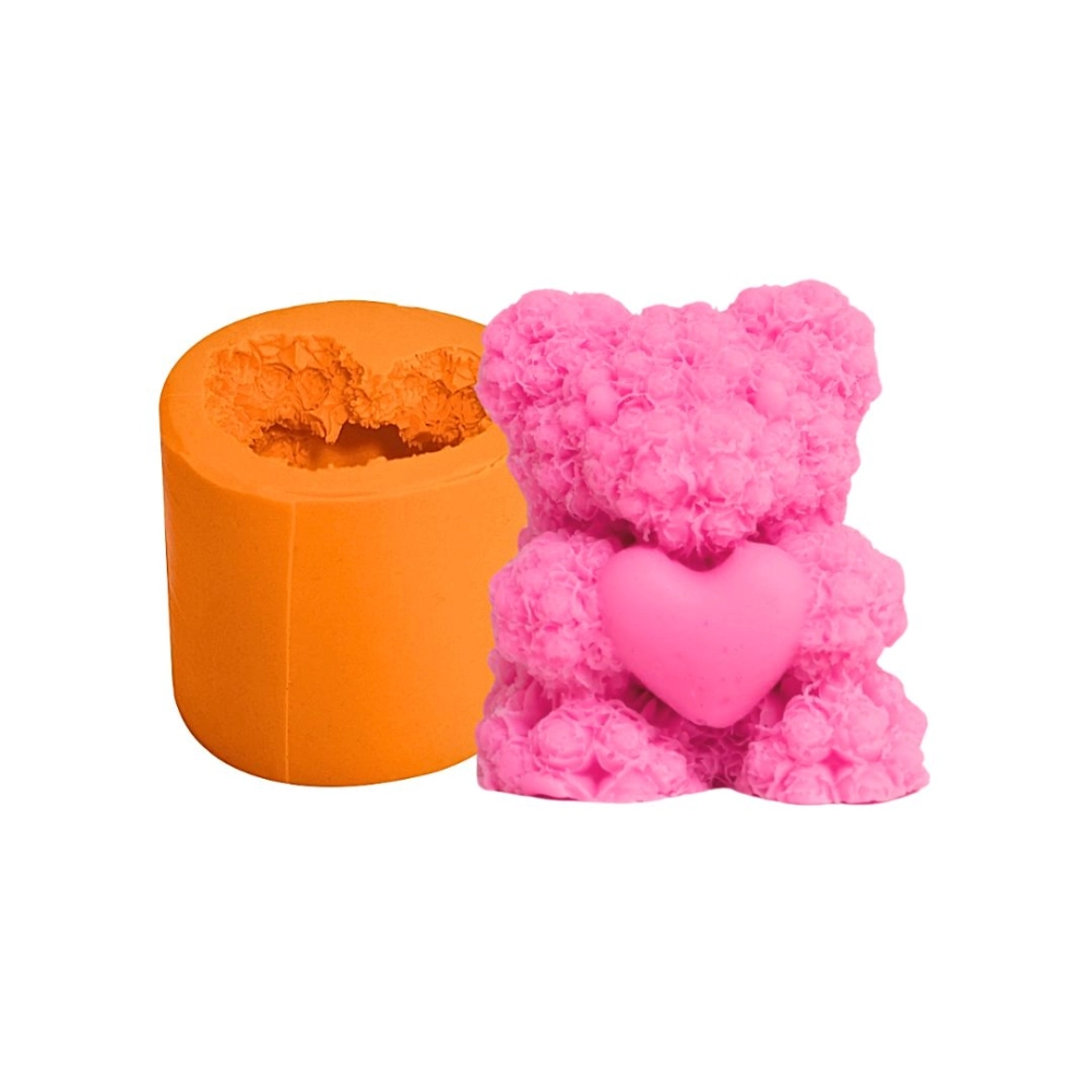 Molde de silicone Ursinho 3D Coração e Flores