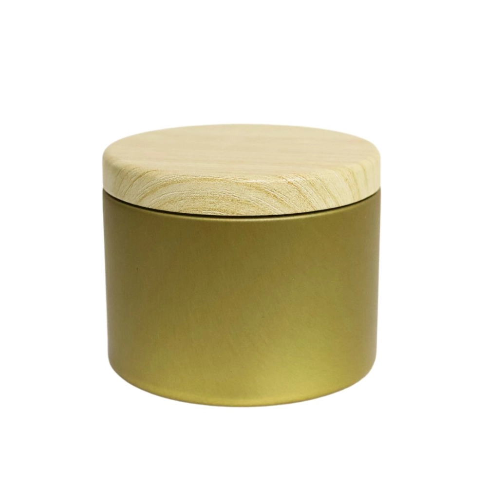 Pote Alumínio Reto Ouro 130ml Tampa Amadeirada