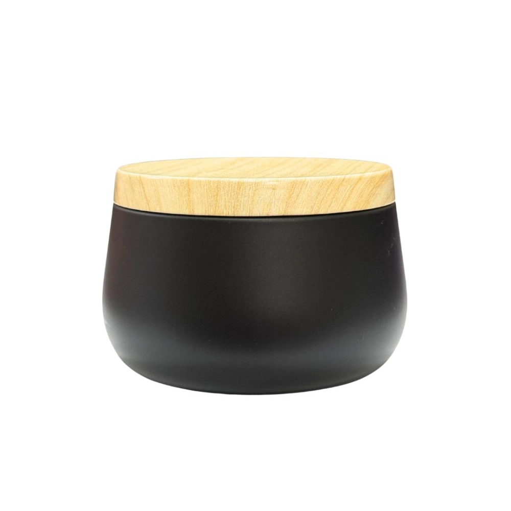 Pote Alumínio Preto 250ml c/ Tampa Amadeirada