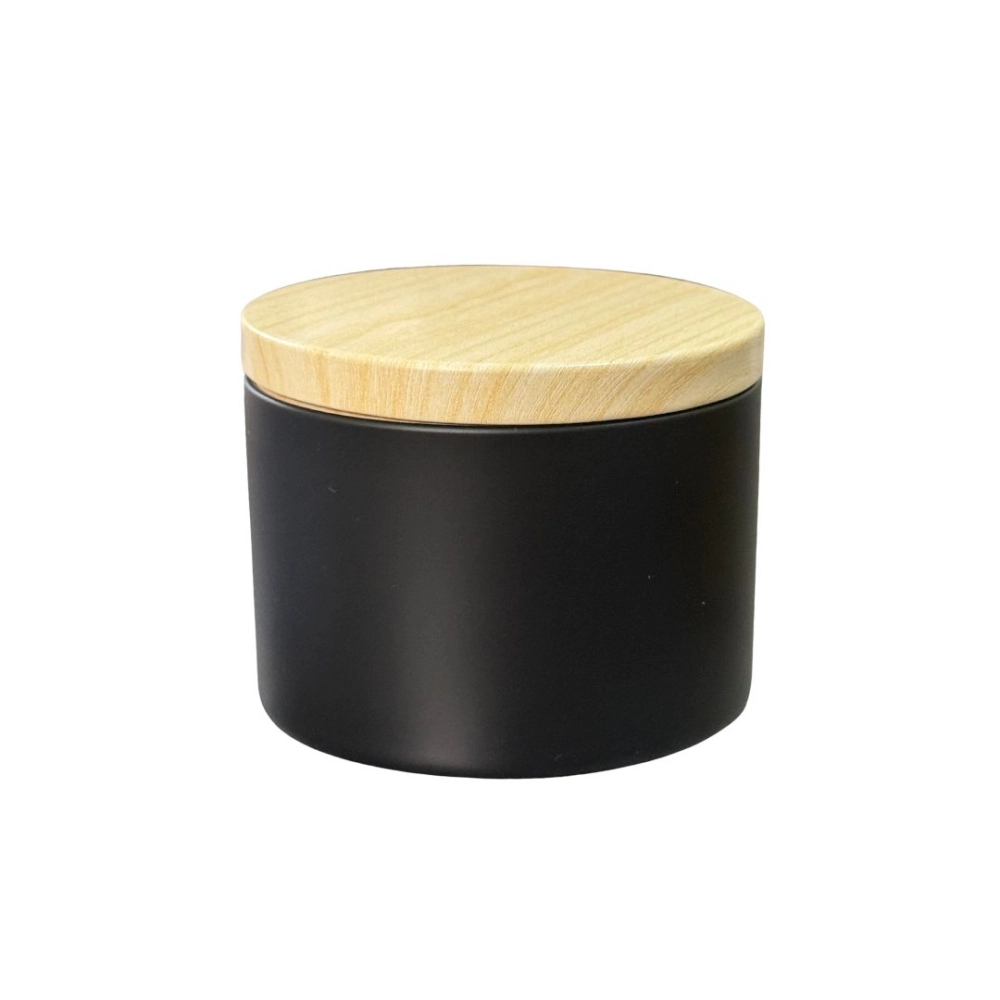 Pote Alumínio Reto Preto 250ml c/ Tampa Amadeirada